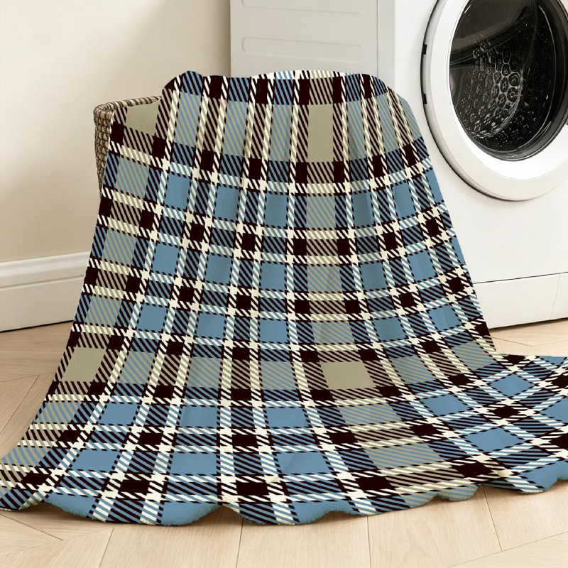 Jeté en molleton beige flanelle ultra doux, imprimé tartan sur fond uni, Jeté 50 po x 60 po