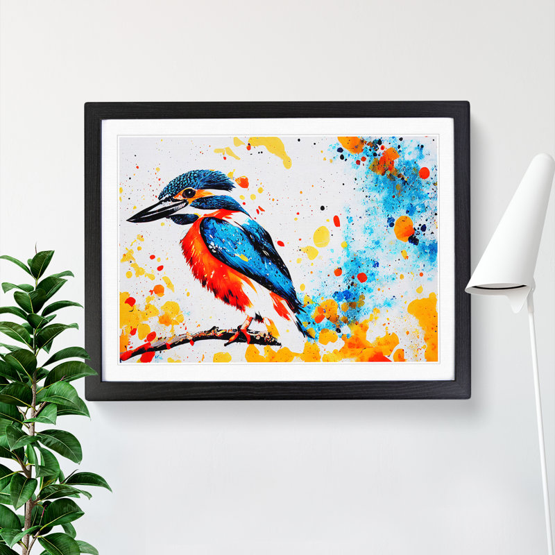 Kingfisher Bird Splash Vol.2 Abstract - Single Picture Frame Print, Black Framed, 46cm H x 64cm W x 2cm D
