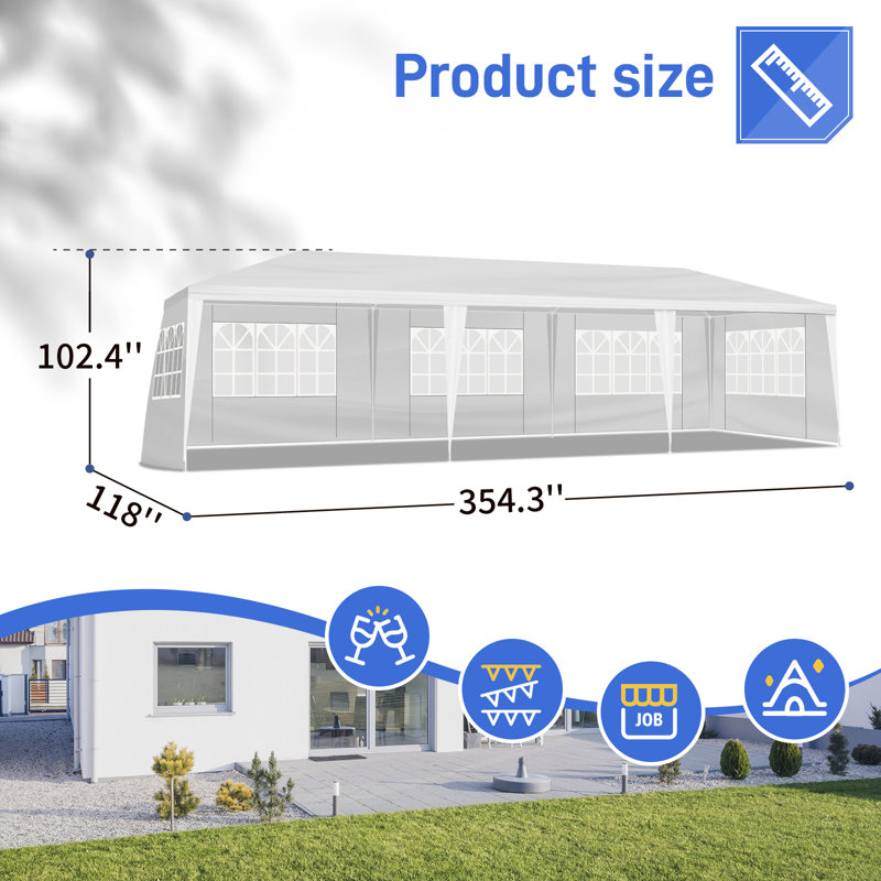 White 8-Panel Outdoor Canopy Tent, PE Waterproof Party Gazebo with Metal Frame, Large Event Tent with Ropes & Stakes for Wedding, Graduation and Commercial Events