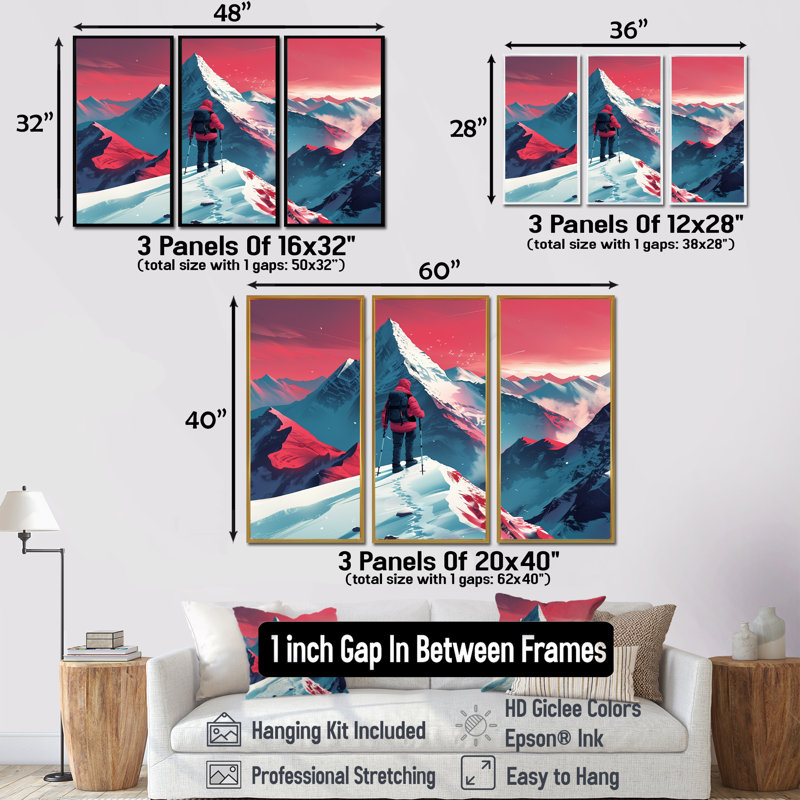 Ensemble de décorations murales rouges et bleues, H 28 po x l 36 po x P 1 po, Toile avec cadre flottant noir
