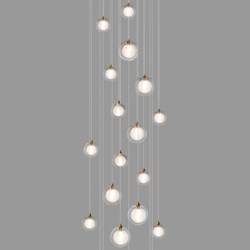 Luminaire suspendu en verre soufflé à la main 24 lumières Reflection Twigs, Transparent / Argent, Blanc