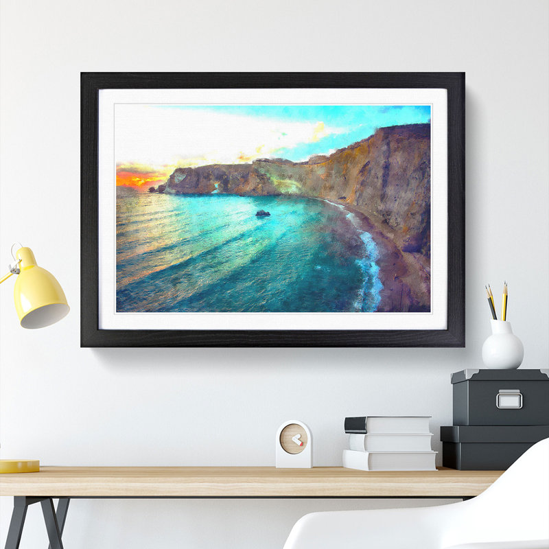 Cliffs in Ponza in Italy - Picture Frame Graphic Art, 27cm H x 36cm W x 2cm D, Black Framed
