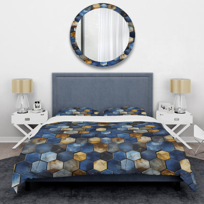 Ensemble de housse de couette Grey And Blue Hexagone Symmetry