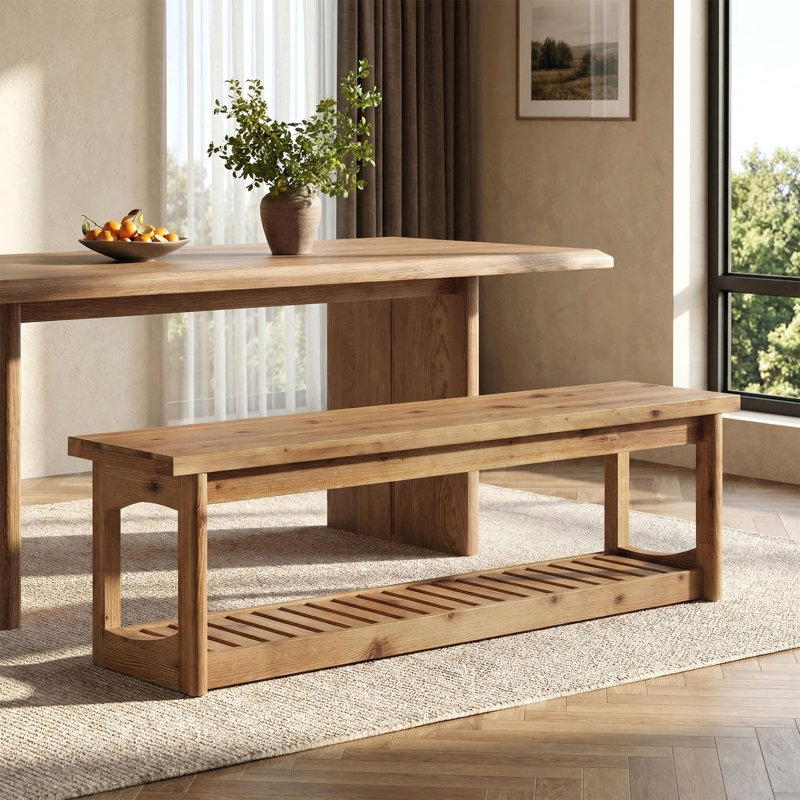 Wood Dining Bench with Storage