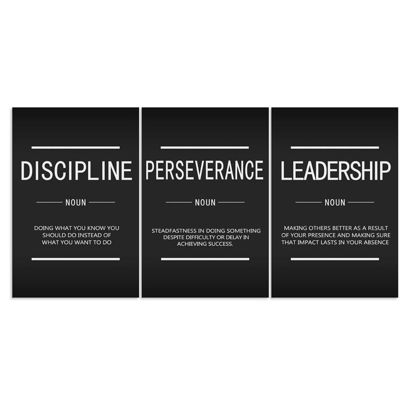 Discipline persévérence, direction, nom, art mural inspirant, 3 pièces, impression sur toile, décoration de bureau, impressions encadrées, citations de motivation pour décoration murale