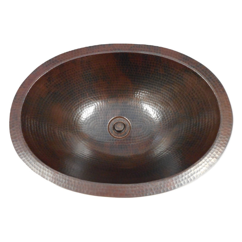 19" Oval Copper Bathroom Sink Hand Made, Drain Included
