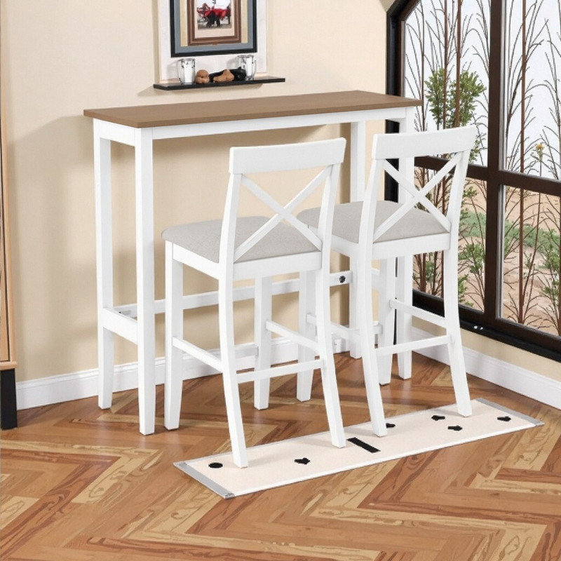 Ensemble de salle à manger à hauteur de bar 48 en bois d'acacia rectangulaire avec 2 chaises et repose-pieds pour petits espaces