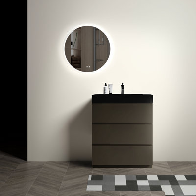 Modern Bathroom Sink Vanity - Large Storage, Gray Tone 30" Silent Storage