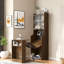 Bureau extensible Mid-Century à usages multiples avec panneau de rangement, armoire de rangement avec portes coulissantes en verre, éclairage à DEL, coussin pour chat gratuit et jouet pour chat