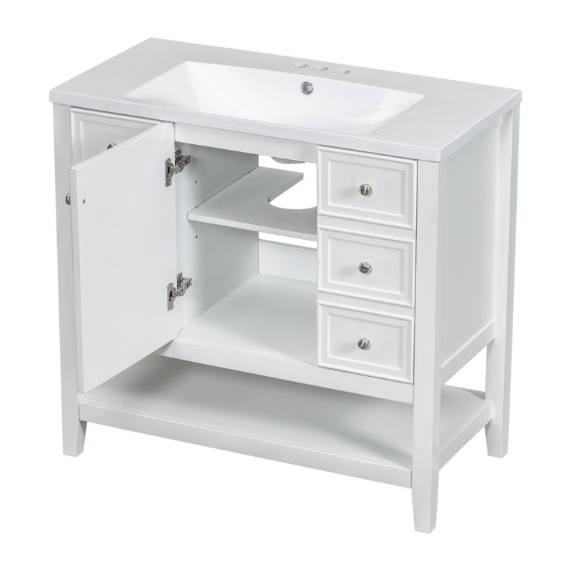 Meuble-lavabo 36 po avec lavabo 36 po, 1 armoire, 3 tiroirs, Blanc
