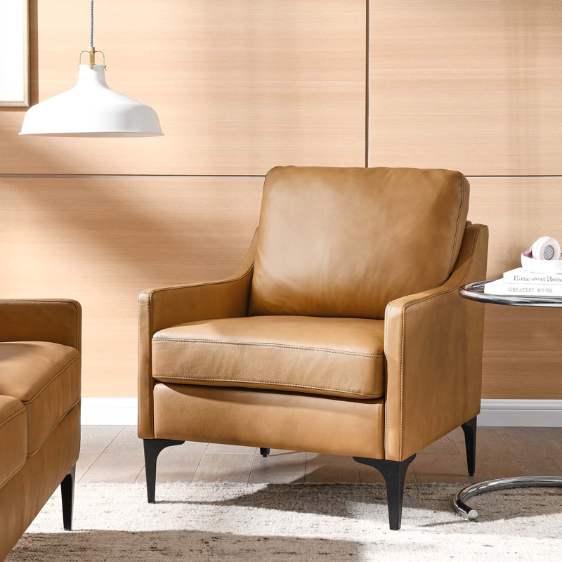 Fauteuil en cuir Corland, Simili cuir brun clair
