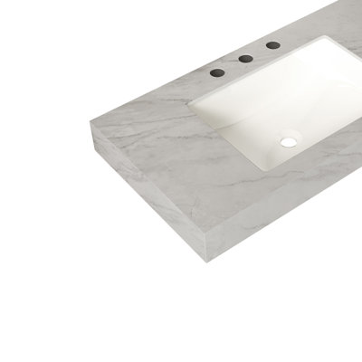 36 po. Carrara gris avec frise 36 po et lavabo encastré en céramique avec 3 trous de robinet pré-percés standard, PAS d'armoire, pas de couvercle de robinet et d'évier, convient pour LULA, EIDEN, FINO, MURI, etc. 