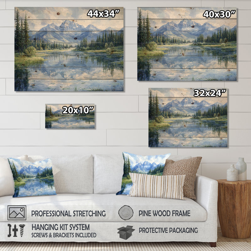 Décorations murales en bois Mountain River Reflections In Rocky Mountains IV - Landscape Mountains