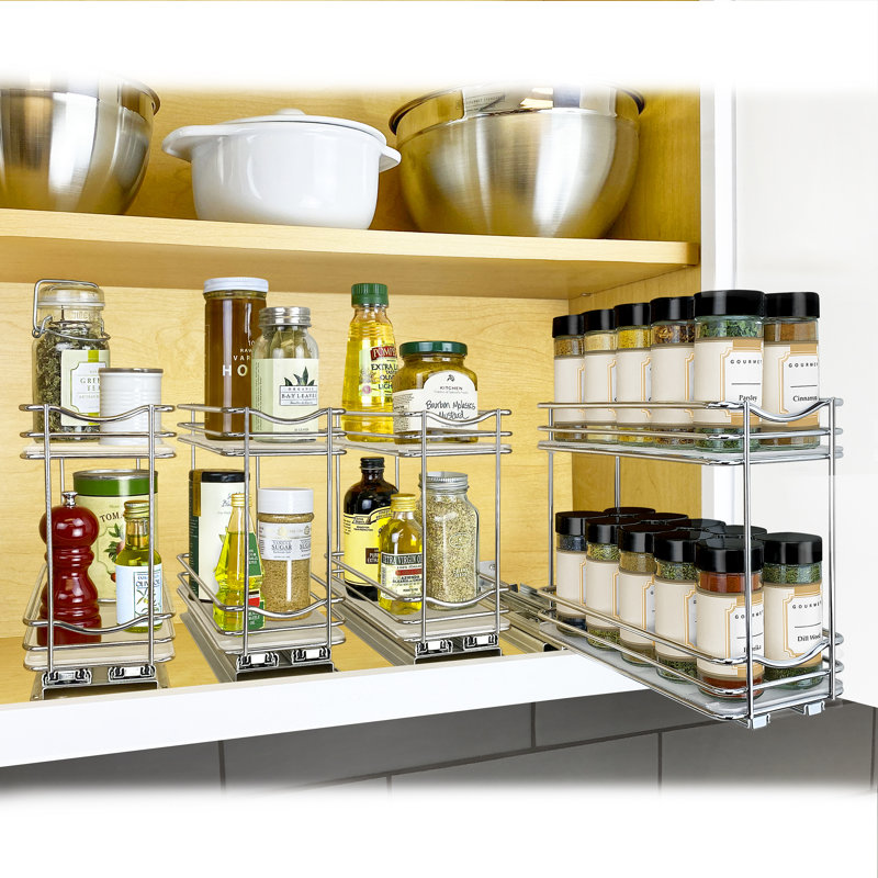 Chrome Double Tier Pull Out Spice Rack Organizer