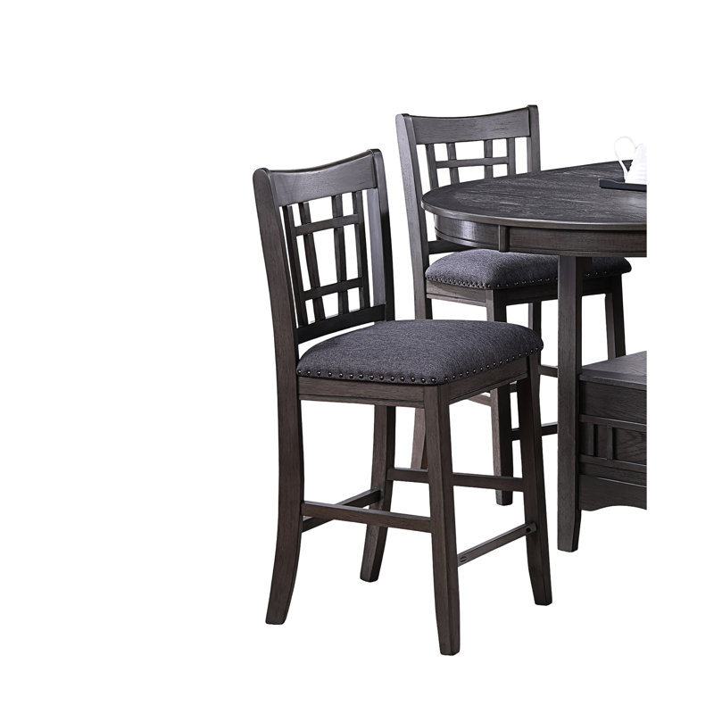 Chaises à hauteur de comptoir (de 2), sièges rembourrés gris, base en bois massif, conception moderne à dossier carré pour chaises de salle à manger 2 pièces, coussin rembourré, aspect bois