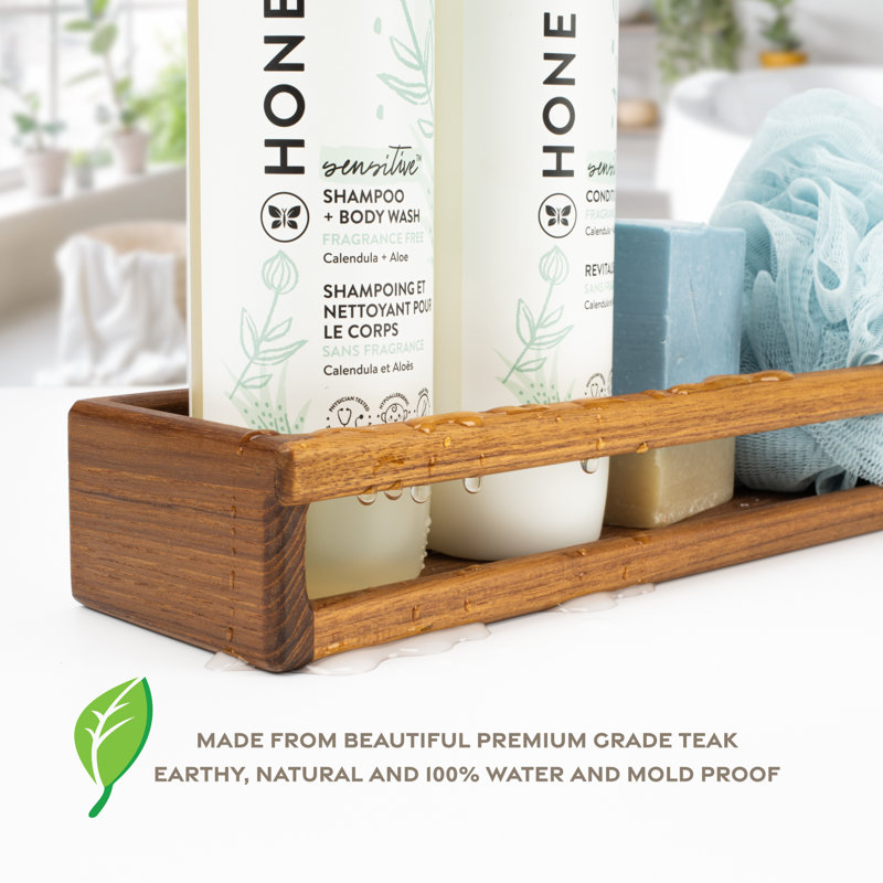 Teak Wall Mount Shower Caddy with Natural Finish