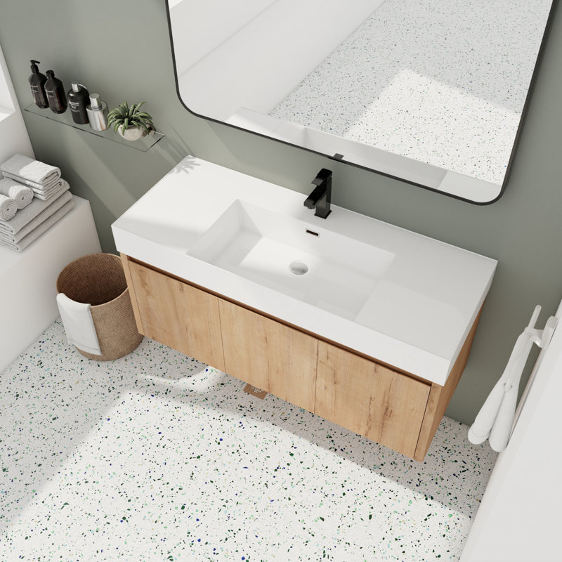 Meuble-lavabo mural simple 48 po avec plateau en résine