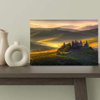Misty Tuscan Landscape Peaceful Serene Tranquil Cypress Landscape Nature Wall Art Print 1 Piece Wrapped Canvas Wall Art