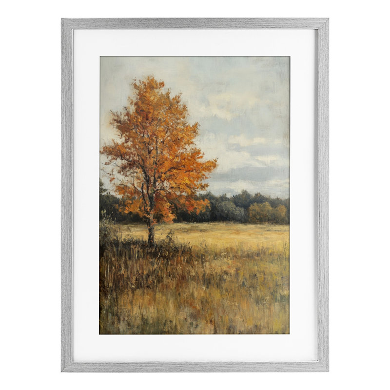 «Orange Tree Landscape», reproduction encadrée sous verre, par Petal Prints Design, H 20 po x l 14 po, Cadre de ferme gris