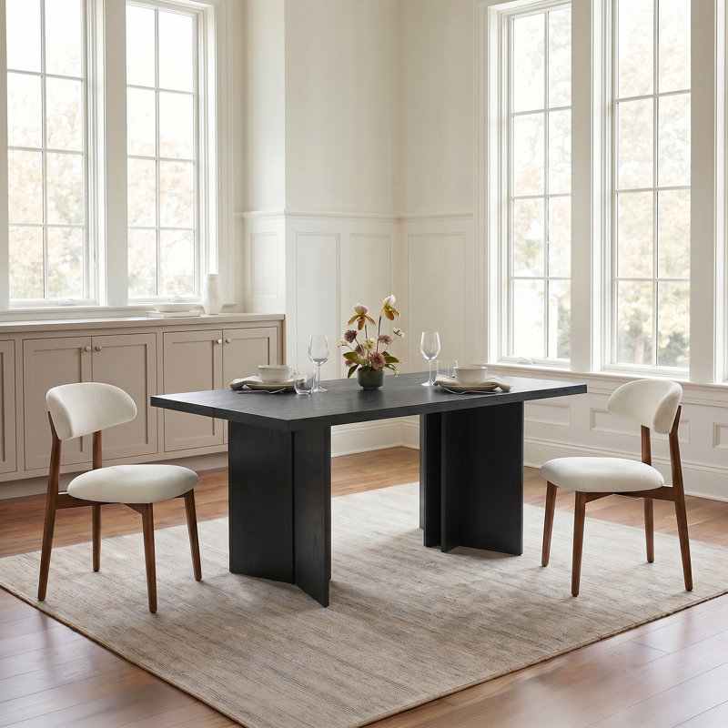 Table de salle à manger Amiliana, Ensemble de trois pièces : table, deux chaises, Noir / gris clair