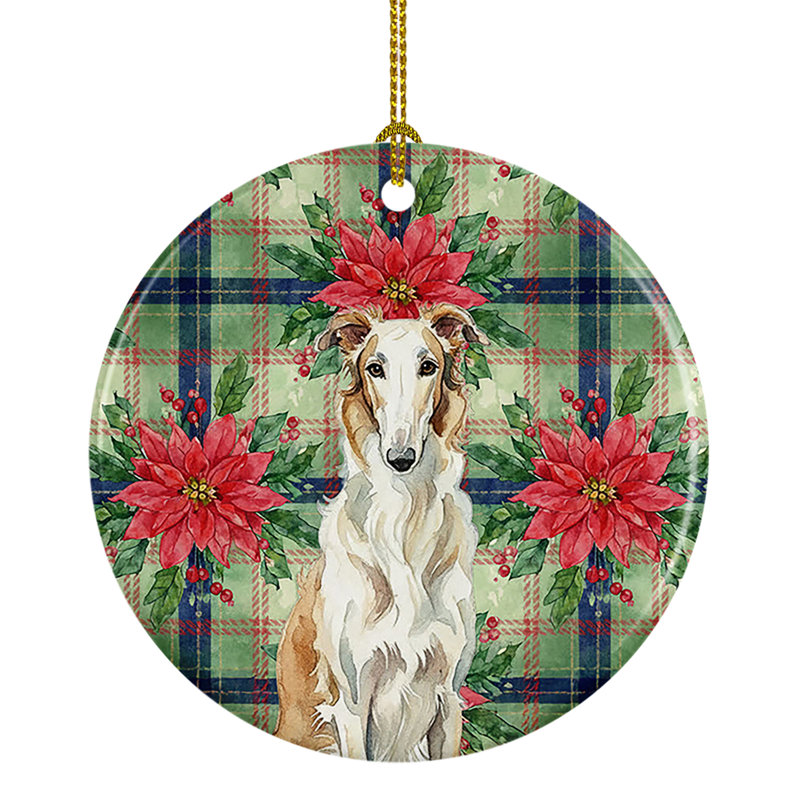 Ornement en céramique Borzoi PoinsettIas, Borzoi