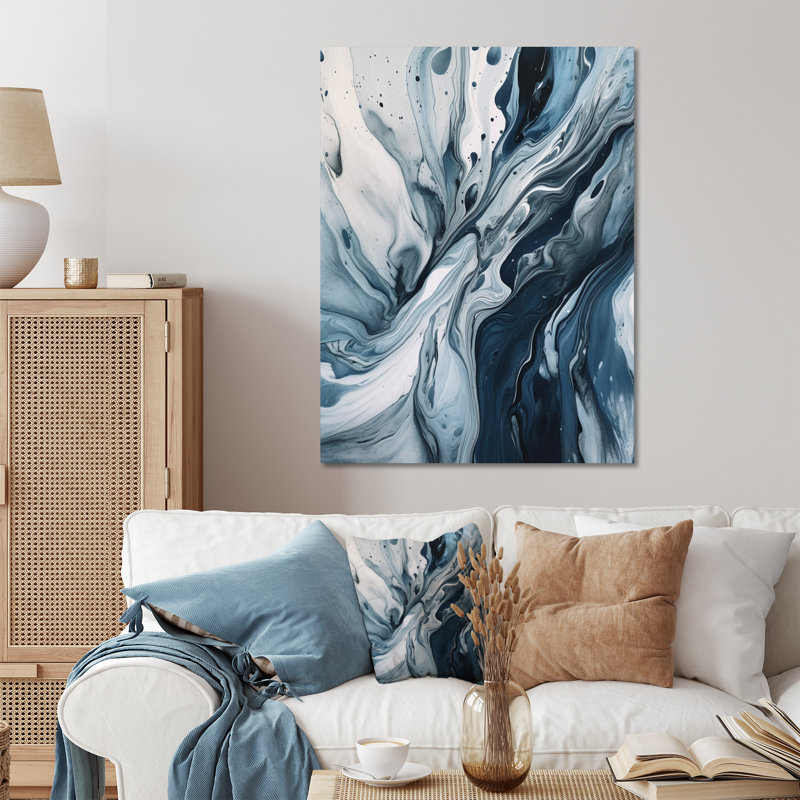 «Blue and Gray Ethereal Elixir III - Abstract Shapes», art mural en métal, H 32 po x l 16 po