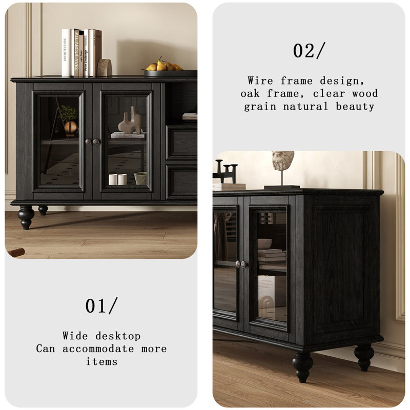 Meuble télé rétro en bois massif noir, 78.74