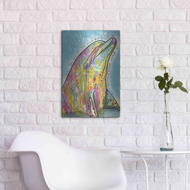 «Dolphin» par Dean Russo sur métal, H 24 po x l 16 po