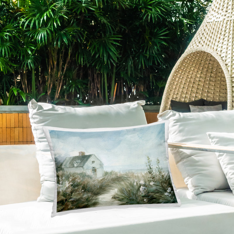 Coussin d'extérieur Windswept Cottage by Sea, par Danhui Nai, Rectangle H 14 po x l 20 po, Green Landscape & Nature 37