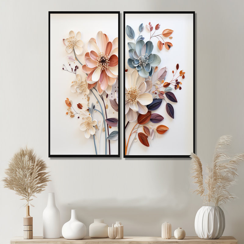 Fleurance - Art mural abstrait botanique 2 pièces, 32" H x 32" W, Black, Impression encadrée flottante
