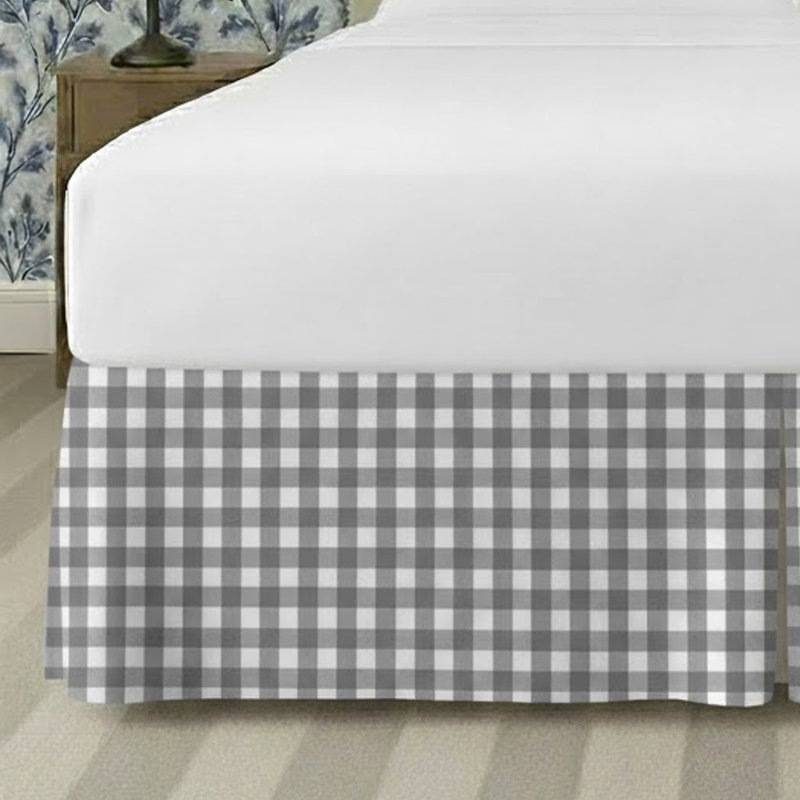 Gingham Pattern Tailored Bed Skirt 15" Drop Length, King, Dark Gray