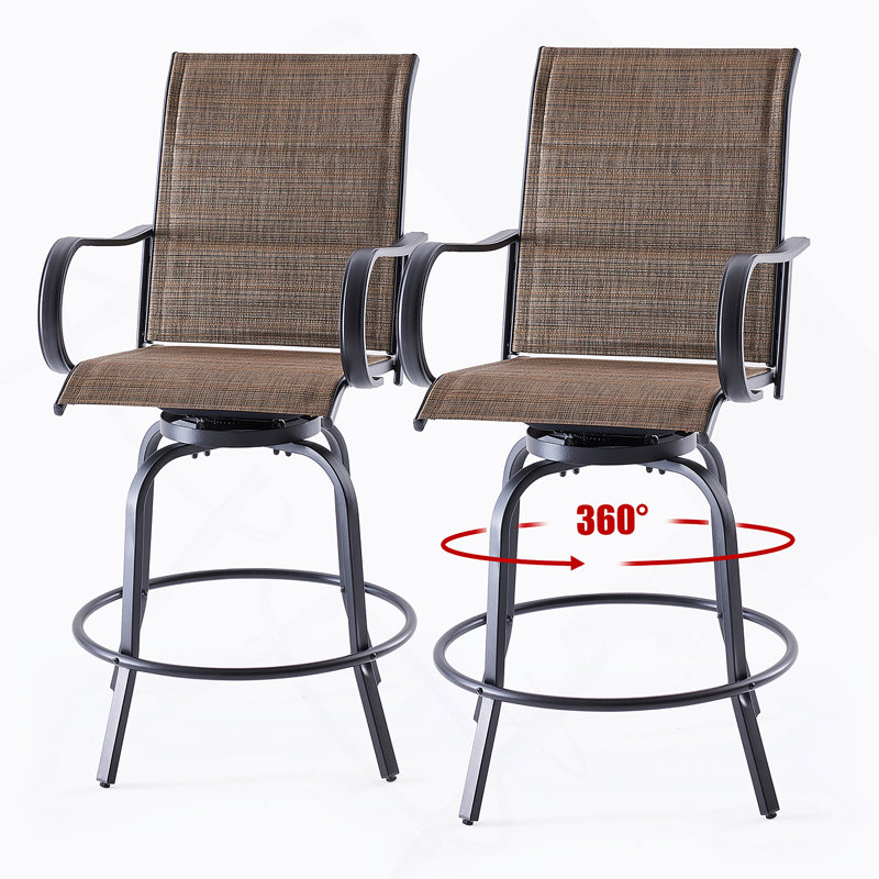 Swivel Patio Bar Stools Set Of 2, All-Weather Outdoor Chairs With Padded Textilene Fabric For Comfort And Durability