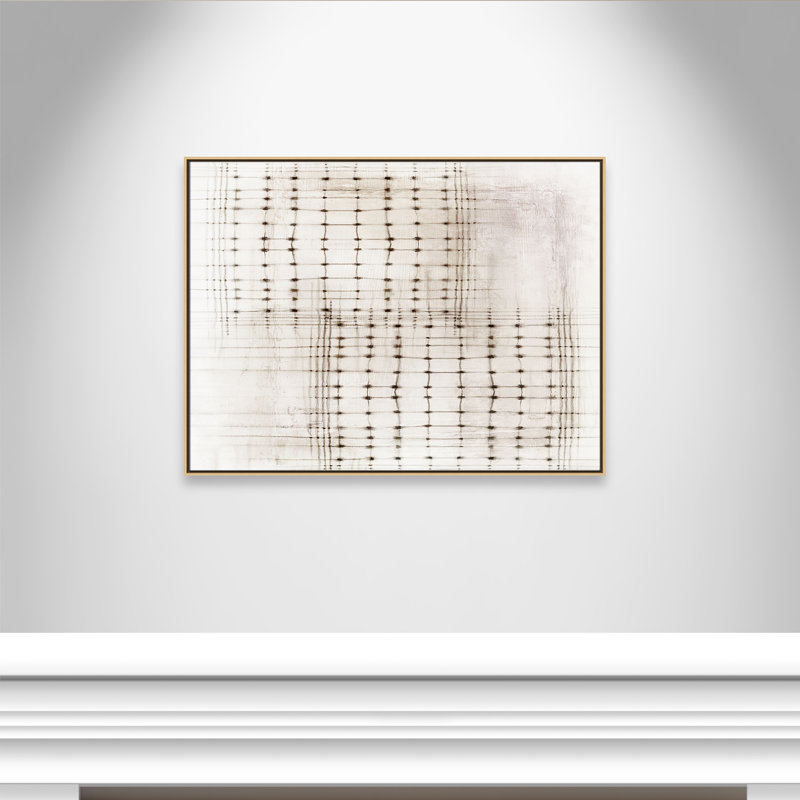 «Intersecting Lines in Quiet Neutralité I - Version paysage» par , 49.5'' W x 37.5'' H, Toile avec cadre, Flotteur naturel