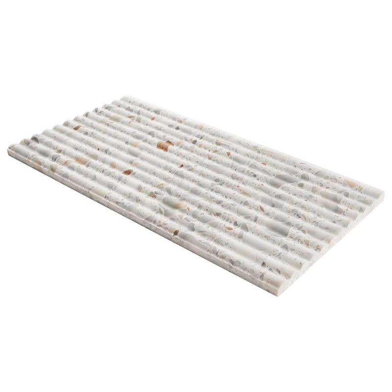 Terrazzo Italy Fluted 12x24 Honed Terrazzo Tile, Sacra Calacatta White