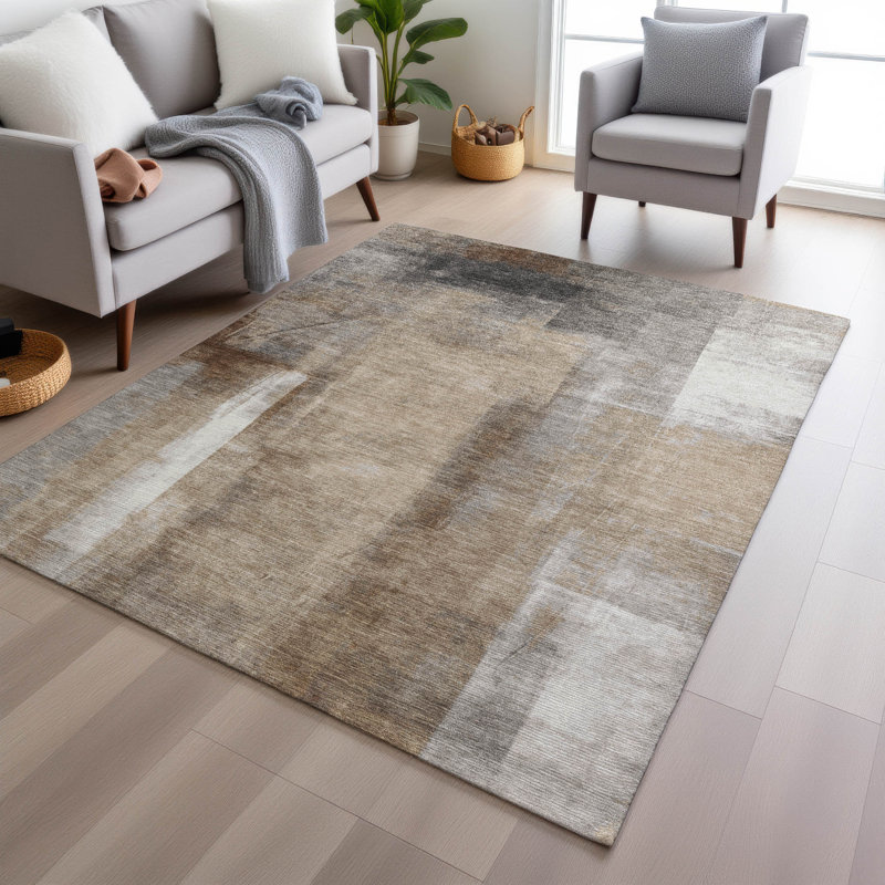 Tapis beige d'intérieur / extérieur lavable à la machine, Rectangle 10 pi x 14 pi