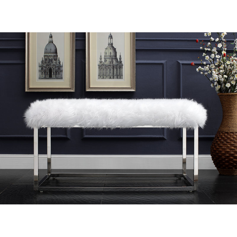 Banc de repose-pieds Renoir, Chrome, Blanc