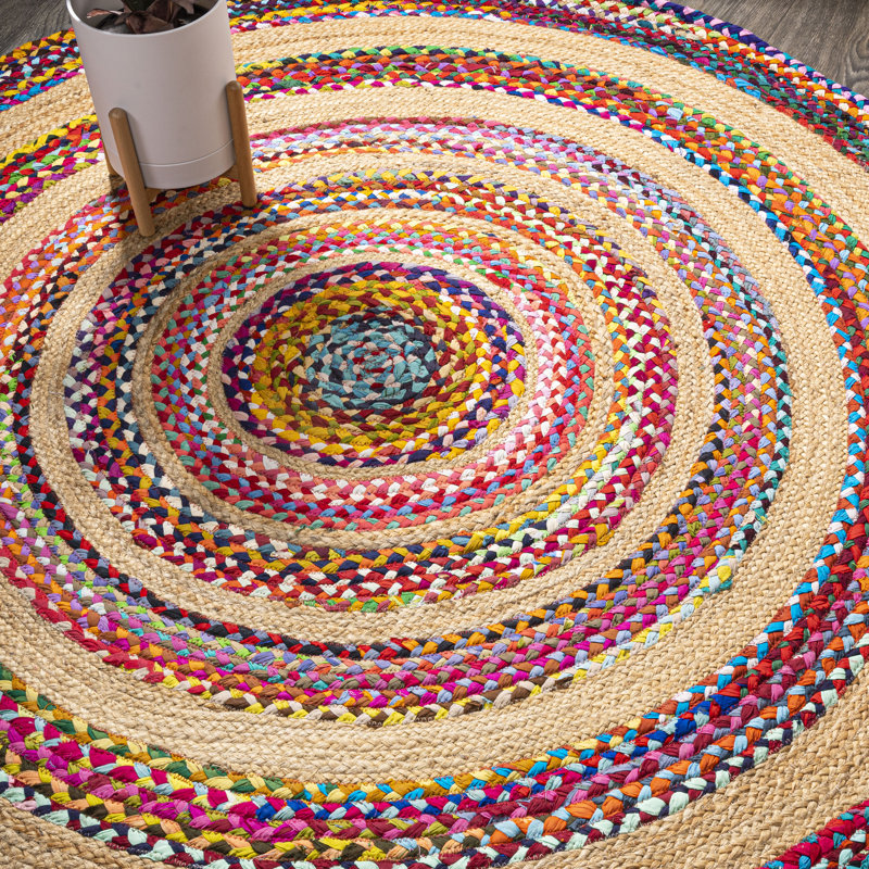 Tapis rond à motif géométrique naturel, Rond 8 pi
