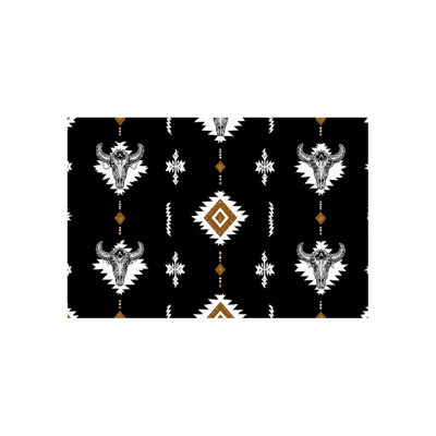 Western Cow Skull Tribal Bath Mat, 36 X 24 Inch