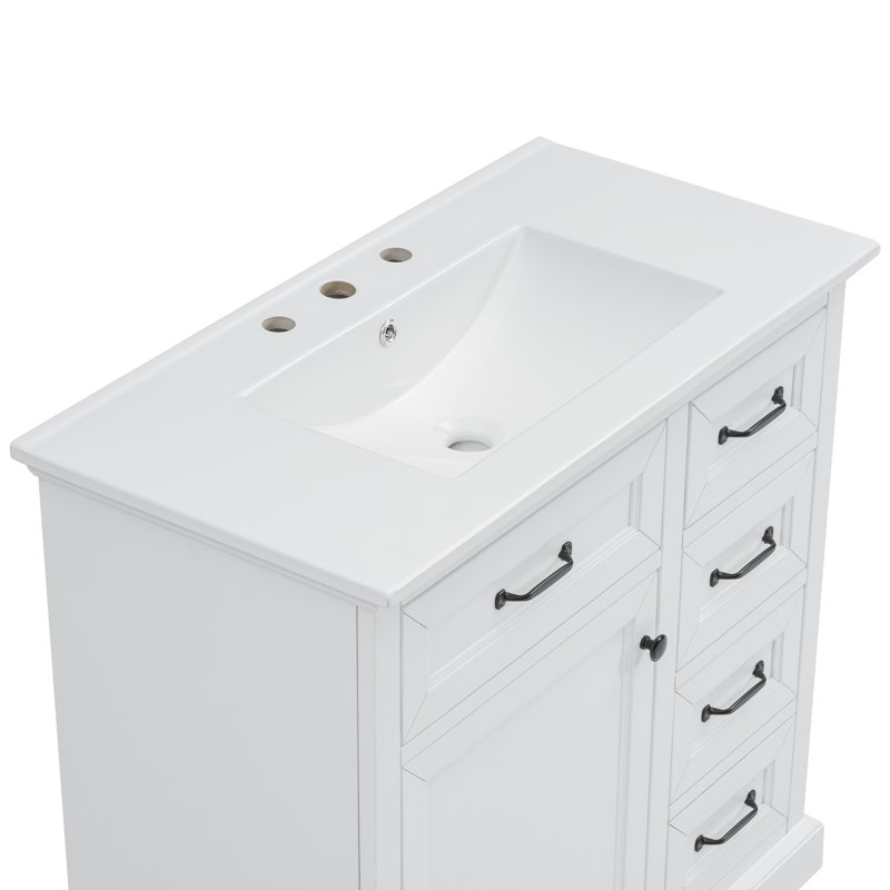 Essey 36'' Bathroom Vanity With Ceramic Sink, White, Black