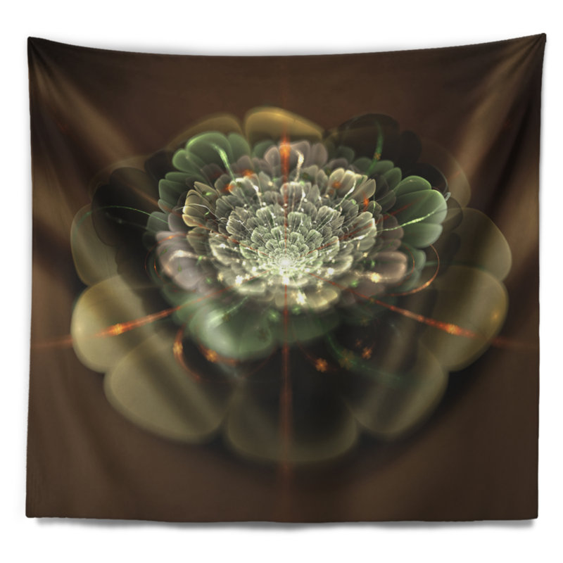 Fleur blanche fractale sur tapisserie brune, H 50 po x l 60 po