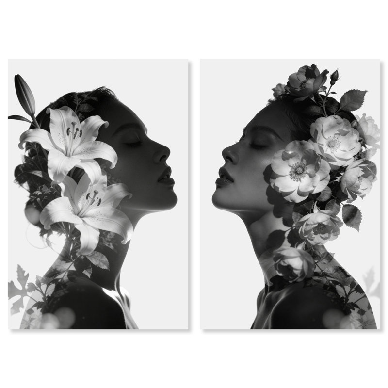 Nocturne Bloom Set Floral & Botanical Canvas Print by Oliver Gal, Black Frame, 10 x 15, 54" H x 36" W, Gallery Wrapped