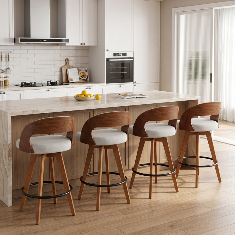 Ensemble de 4 tabourets pivotants Humphery, Lin beige, Tabouret de bar (siège d'une hauteur de 30 po)
