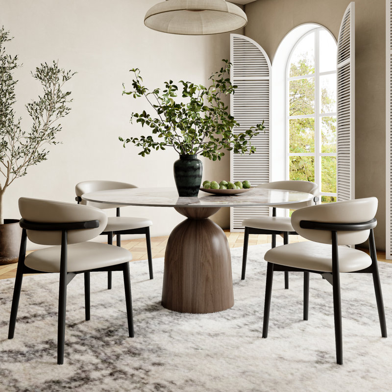 Ensemble de table de salle à manger 5 pièces Amberly, H 29,52 po x L 53,15 po x l 53,15 po, 5 pièces: table, 4 chaises, Beige
