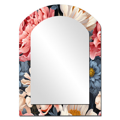 French Romance Floral Pattern - Pink Traditional Arch Wall Mirror
