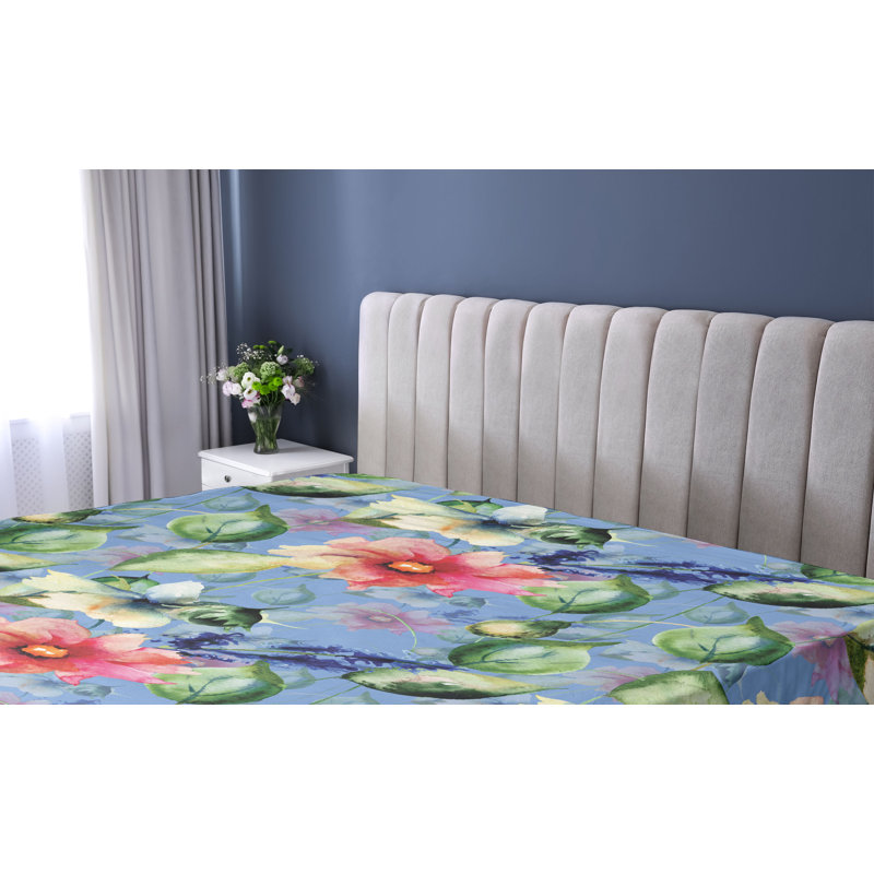Drap-housse floral Ambesonne, Drap-housse pour lit simple TG, Bleu ciel, rose foncé, vert / floral