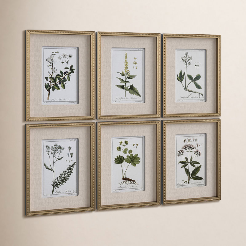 "Green Floral Botanical Study" - 6 Piece Art Set