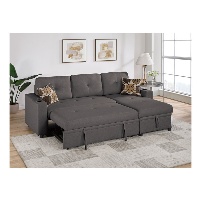 Canapé modulaire convertible en tissu Dorris, Tissu cendré noir