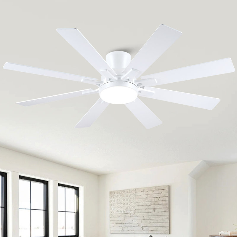 Ventilateur de plafond encastré de 52 po à 8 pales avec lumière et télécommande / application, Blanc