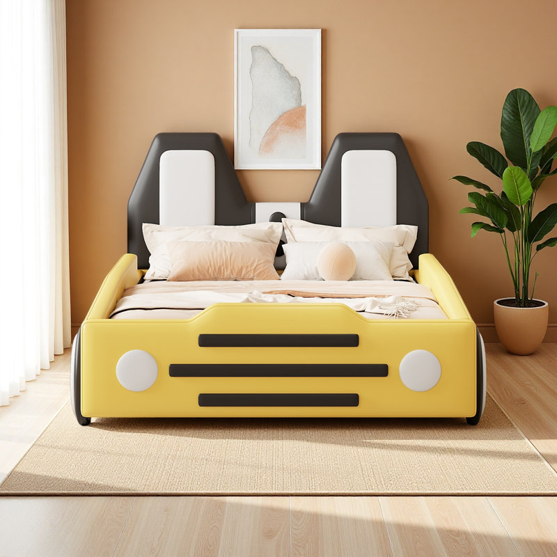 Lit plateforme simple avec roulettes, Jaune