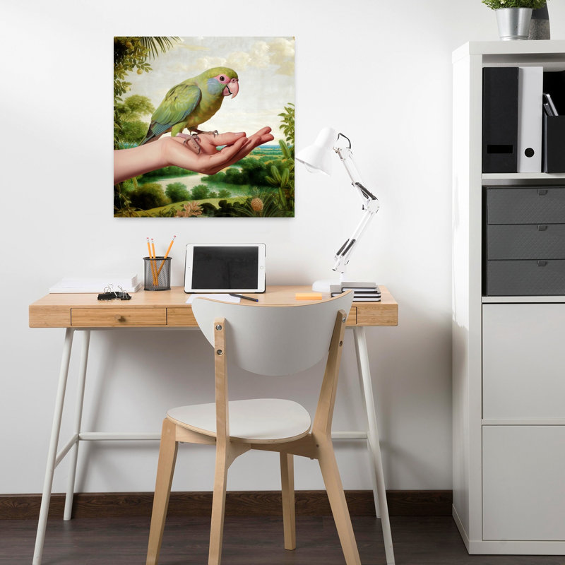 Art contemporain, paysage abstrait, oiseau, printemps, H 18 po x l 18 po